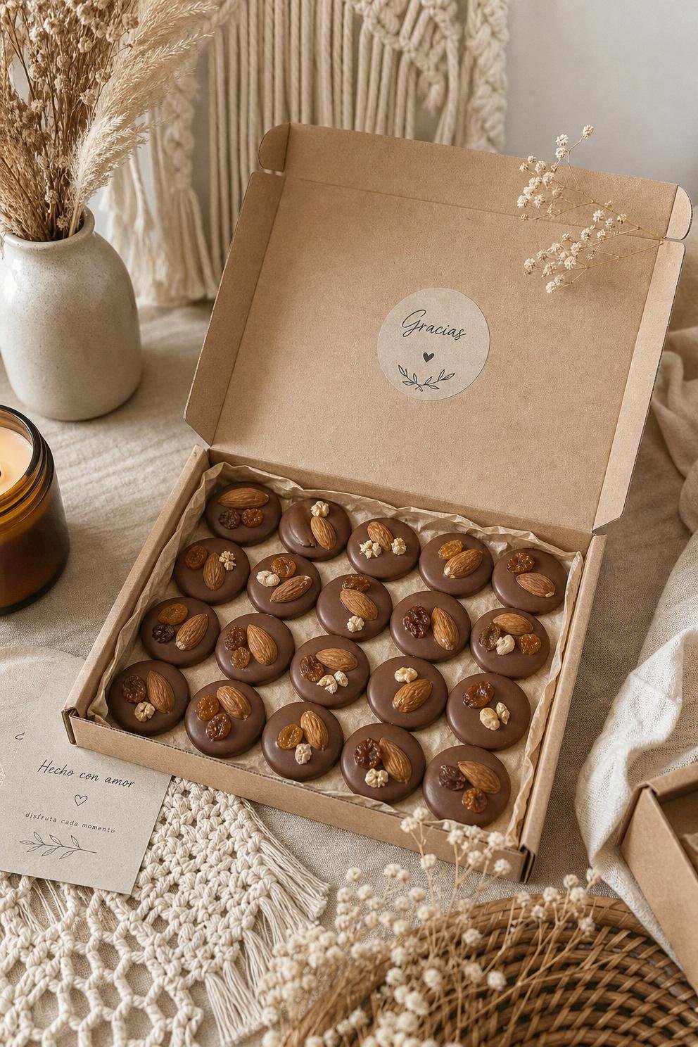 Mendiants de chocolate con frutos secos y fruta deshidratada